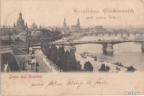 Dresden Herzlichen Glückwunsch - zum neuen Jahr 1907 - Panorama