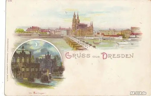 Dresden Litho 2Bild "Im Zwinger und Panorama"