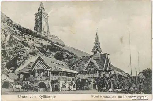 Kelbra (Kyffhäuser) Gruss vom... Hotel Kyffhäuser mit Denkmal 1907