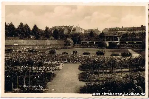 Glauchau Rosarium mit Musikpavillon - Foto AK