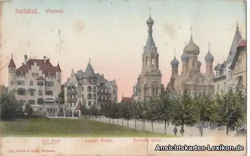Karlsbad Karlovy Vary Westend: Villa Ritter, Ev. Hospitz, Russische Kirche 1907