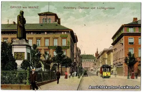 Mainz Ludwigstraße und Gutenbergdenkmal mit Straßenbahn