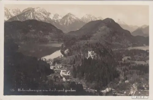 Hohenschwangau-Schwangau Panorama mit Alpen von der Jugend aus gesehen 1936