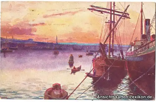 Stettin Künstler AK - Hafenpartie
