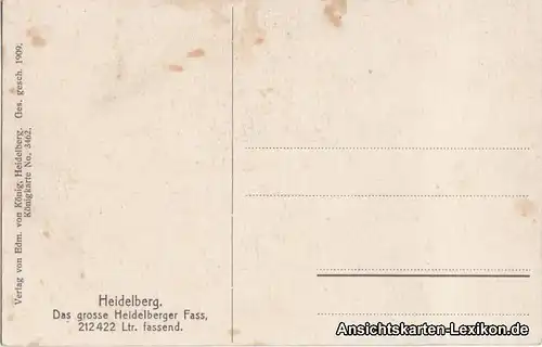 Ansichtskarte Heidelberg Das grosse Heidelberger Fass 1909