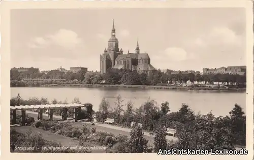 Stralsund Wulflamufer und Marienkirche - Foto AK