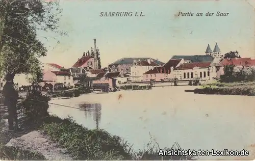 Saarburg (Lothringen) Partie an der Saar - colorierte AK