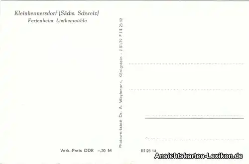 Kleinhennersdorf :: Gohrisch Ferienheim Liethenmühle Ansichtskarte 1979