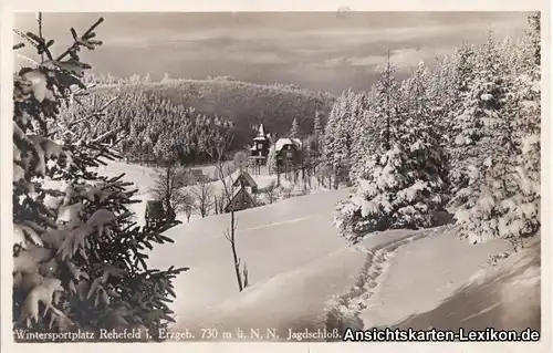 Rehefeld Altenberg Panorama - 730m ü.N.N. Jagdschloß Foto Ansichtskarte 1934
