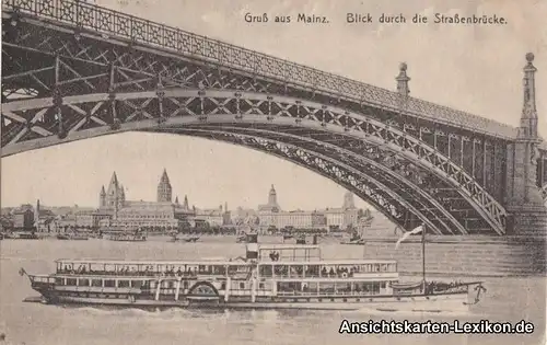 Mainz Gruß aus Mainz. Blick durch die Straßenbrücke Ansichtskarte 1924