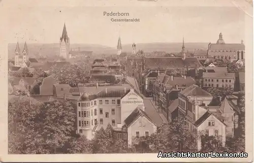 Paderborn Gesamtansicht mit Cafe Palais Ansichtskarte 1917