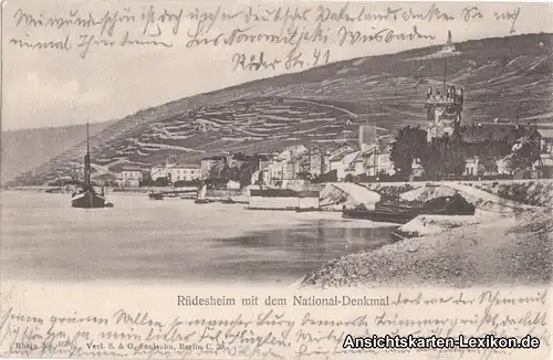 Rüdesheim (Rhein) Panorama mit dem National-Denkmal Ansichtskarte 1904