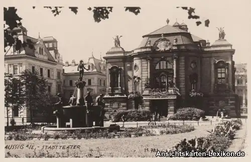 Aussig Stadttheater und Monumentalbrunnen - Foto AK Bohemia Böhmen 1936