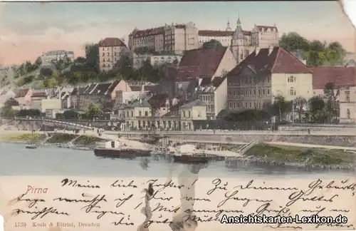 Pirna Panorama - colorierte Ansichtskarte 1904