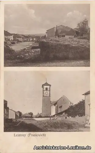 Leintrey 2 Bild AK - Panorama und Kirche Meurthe-et-Moselle 1915