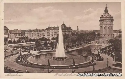 Ansichtskarte Mannheim Friedrichsplatz mit Parkhotel und Kunsthalle 1918 