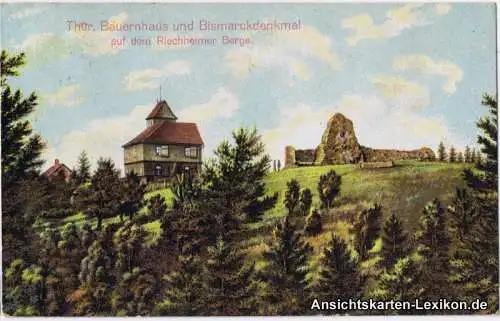 Erfurt Thüringer Bauernhaus und Bismarckdenkmal auf dem Riechheimer Berg 1925