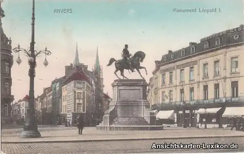 Antwerpen Monument Leopold I und Platz - colorierte AK