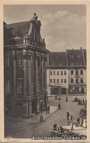 Bautzen Treppenhaus des Rathauses - Markttreiben