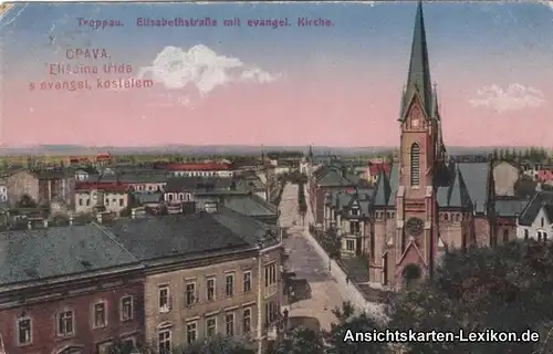 Troppau Elisabethstraße mit evangel Kirche