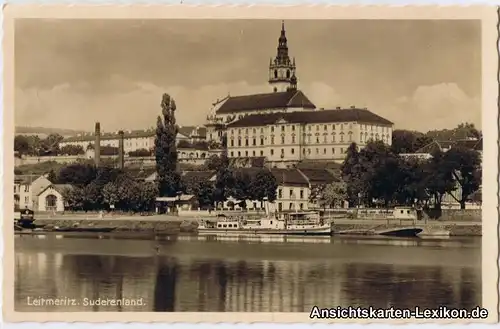 Leitmeritz Panorama mit Dampfer - Foto AK