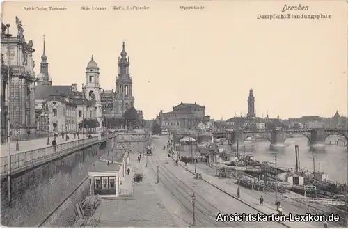 Dresden 1917 Brühlsche Terrasse und Dampfschifflandungsplatz