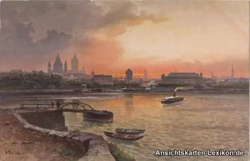 Ansichtskarte Mainz Abendstimmung - Künstler AK 1916