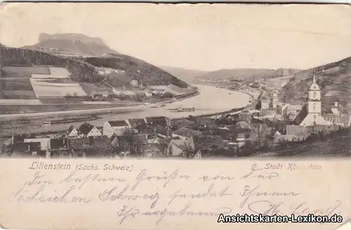 Ansichtskarte Königstein  Lilienstein mit Stadt b Pirna