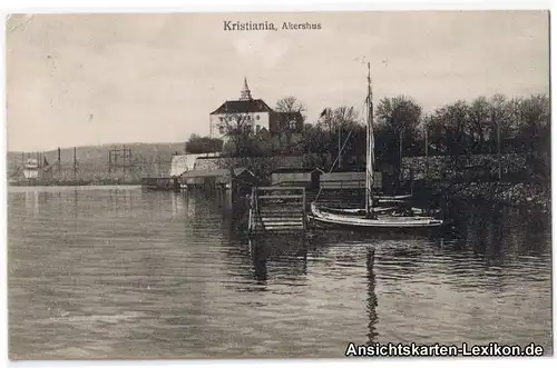 Postcard Oslo Kristiania Akershus am Hafen Norway g1916