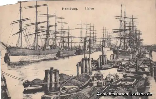 Ansichtskarte Hamburg Hafen mit Segelschiffen c1914