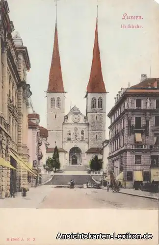 Luzern Partie an der Hofkirche colorierte Ansichtskarte
