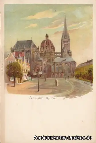 Künstler Ansichtskarte Aachen Partie am Dom c1900