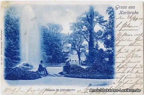 Ansichtskarte Karlsruhe Fontaine auf Schloßgarten 1900