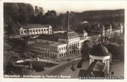 Ansichtskarte Marienbad Rudolfsquelle mit Neubad und Kur