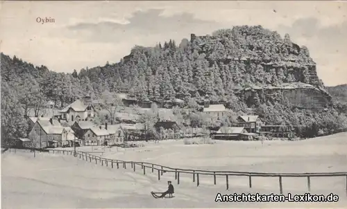 Oybin im Winter Ansichtskarte Schlitten b Zittau c1922