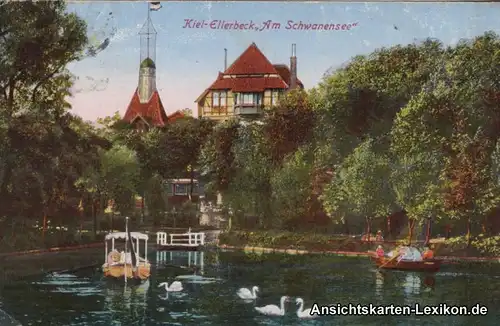 Ansichtskarte Ellerbek Kiel Partie am Schwanensee 1917