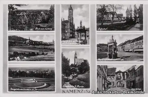 Ansichtskarte Kamenz Kamjenc Mehrbild - Thingplatz Hutberg, Bahnhof 1939