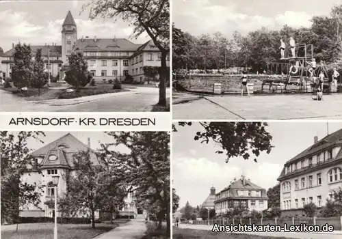 Ansichtskarte Arnsdorf Mehrbildkarte Schwimmbad Krankenh