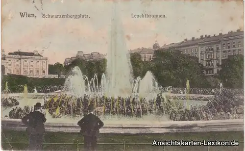 Wien Schwarzenbergplatz Leuchtbrunnen coloriete Ansichts