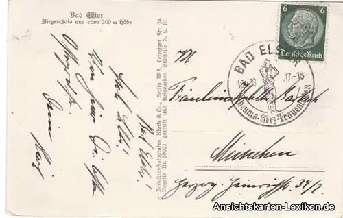 Ansichtskarte Bad Elster Fliegeraunahme aus 200 m Höhe 1938   Stempel 16.04.1938