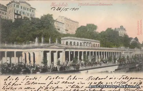 Karlsbad Karlovy Vary Mühlbrunnen Collonade (Handkolorierte Künstlerkarte) 1901 