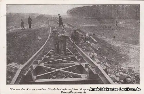 Ansichtskarte Erster Weltkrieg WK1 zerstörte Eisenbahnst
