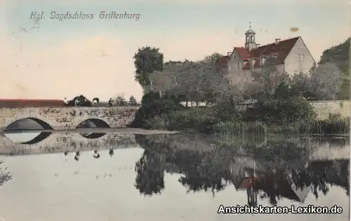 Tharandt Jagdschloß Grillenburg mit Steinbrücke colorier