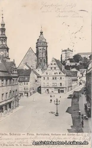 Pirna Marktplatz mit Rathaus und Kirche