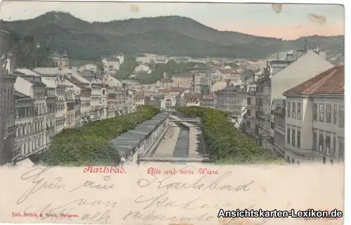 Karlsbad Karlovy Vary Alte und neue Wiese (Handcolorierte Künstlerkarte) 1902 