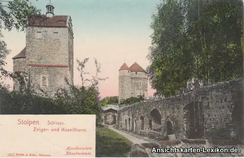 Stolpen Schloß. Zeiger- und Koselturm Handkolorierte Kün