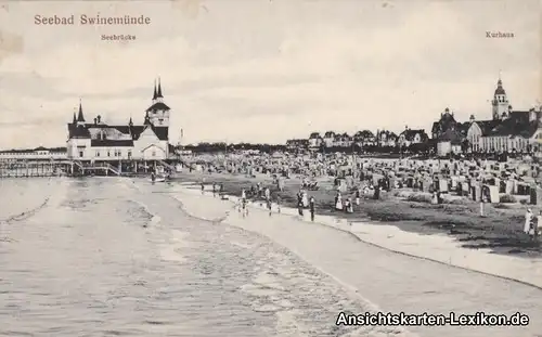 Swinemünde Strandpartie mit Seebrücke und Kurhaus