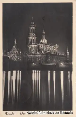 Ansichtskarte Dresden Kath. Kirche bei Nacht 1953