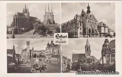 Ansichtskarte Erfurt 4 Bild: Dom, Markt und Bahnhof 1955