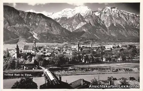 Ansichtskarte Hall in Tirol Totalansicht mit Brücke 1939